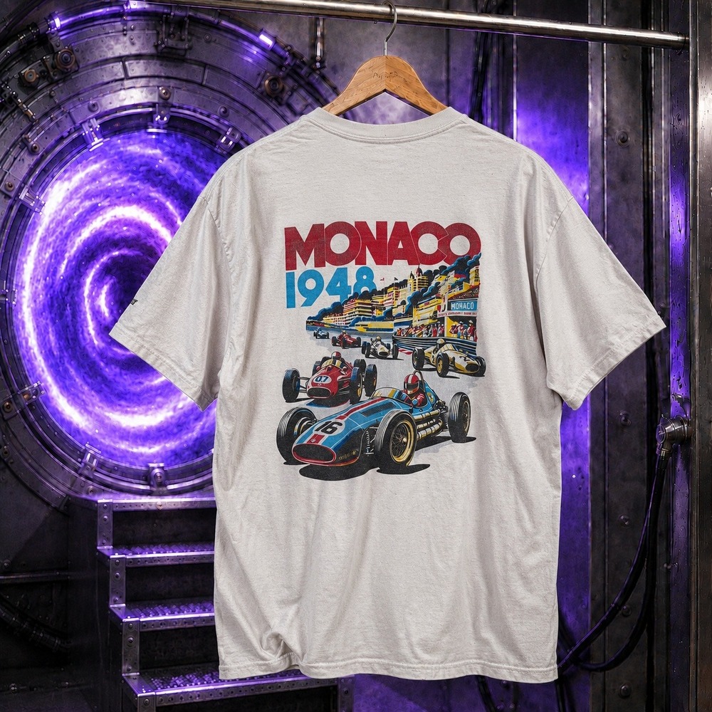 BrandMakers Monaco 1948 Racing Graphic Tee White Large Streetwear Retro